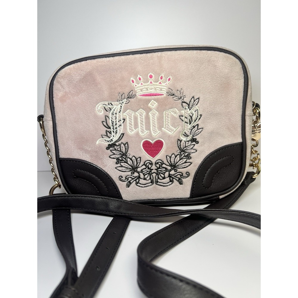 Juicy Couture Pink Heritage Crossbody Velour Shoulder Purse Bag